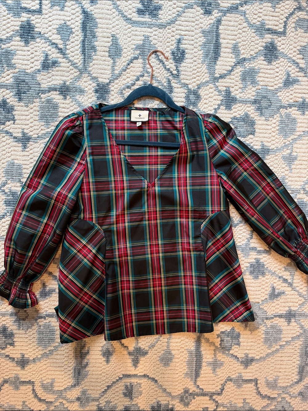Tuckernuck Plaid V-Neck Top in Red, Green & Navy